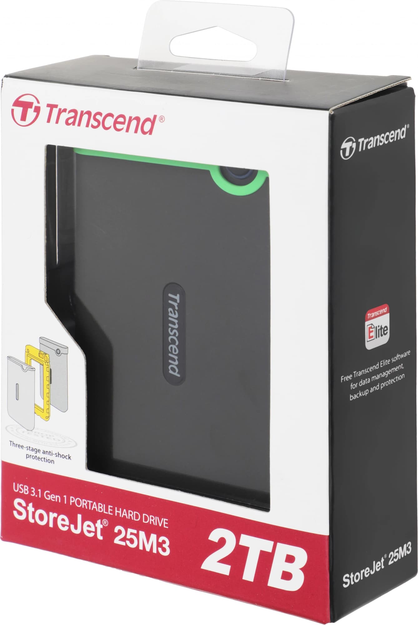 Внешний жесткий диск 2TB Transcend StoreJet 25M3S, 2.5", USB 3.0, резиновый противоударный, тонкий, Стальной Серый