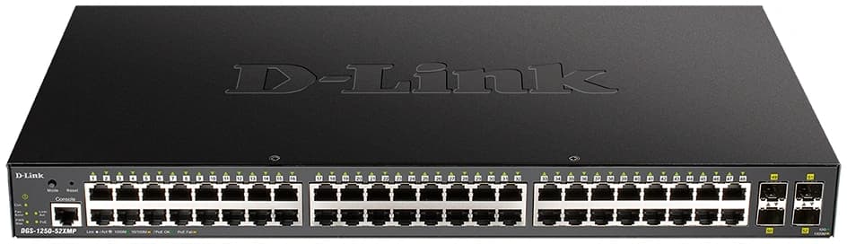 Коммутатор D-Link DGS-1250-52XMP/RU/A1A (L2+) 48x1Гбит/с 4SFP+ 48PoE 370W управляемый