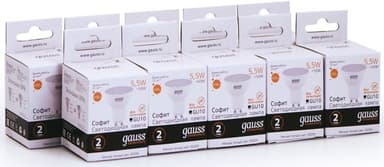 Лампа светодиодная Gauss Elementary MR16 5.5Вт цок.:GU10 спот 220B св.свеч.бел.теп. (упак.:10шт) (13616)
