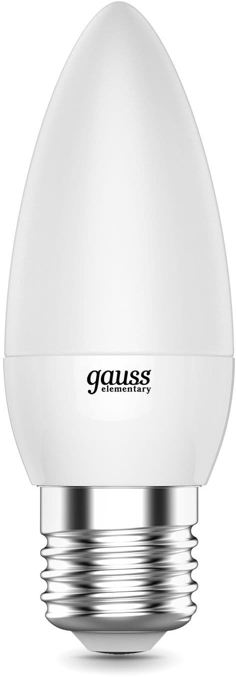 Лампа светодиодная Gauss Elementary 8Вт цок.:E27 свеча 220B св.свеч.бел.нейт. C37 (упак.:10шт)