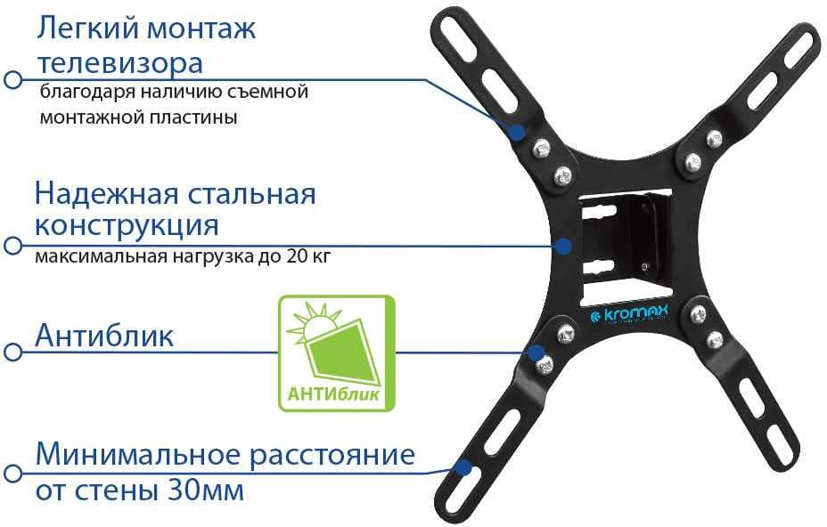 Kromax VEGA-8 черный 15"-42" макс.15кг настенный наклон