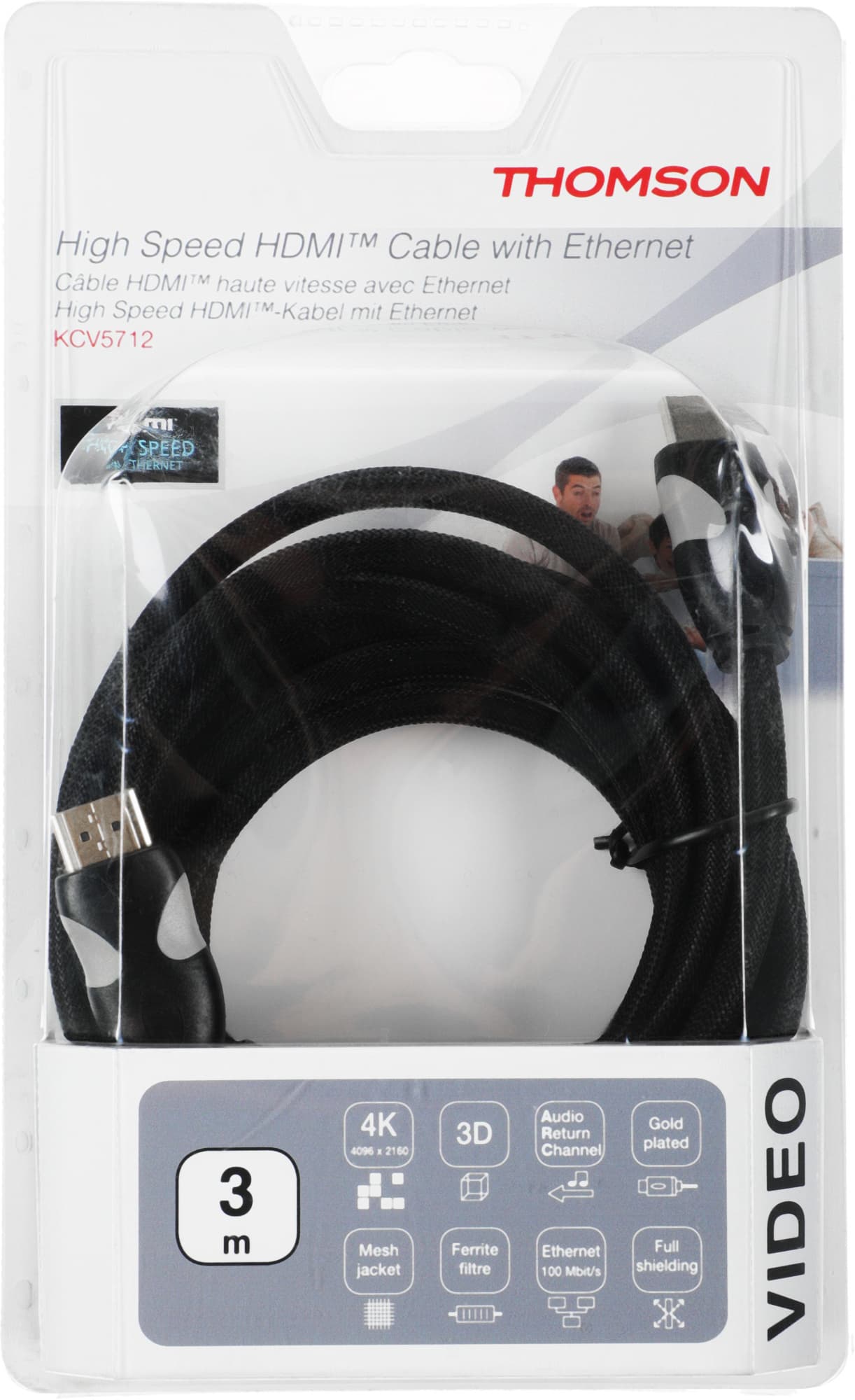 Кабель аудио-видео Thomson High Speed HDMI (m)/HDMI (m) 3м. феррит.кольца позолоч.конт. черный