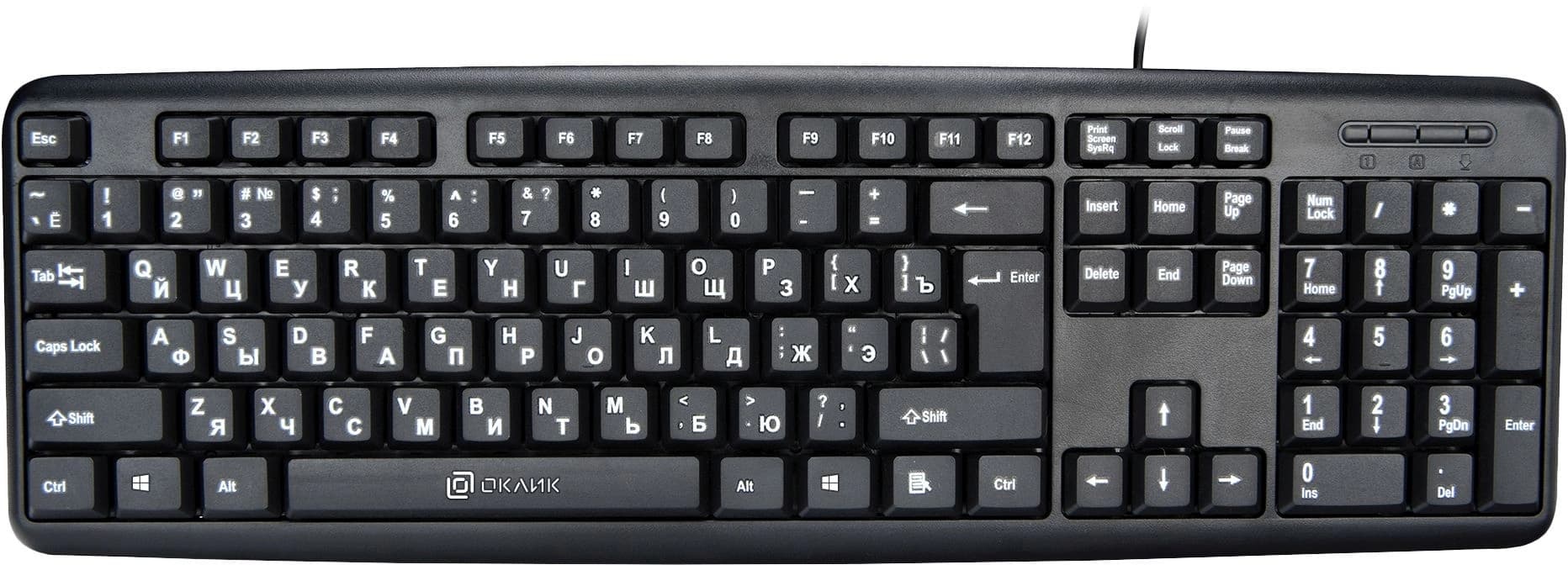Клавиатура Оклик 180V2 черный USB (1185956) кабель 2м