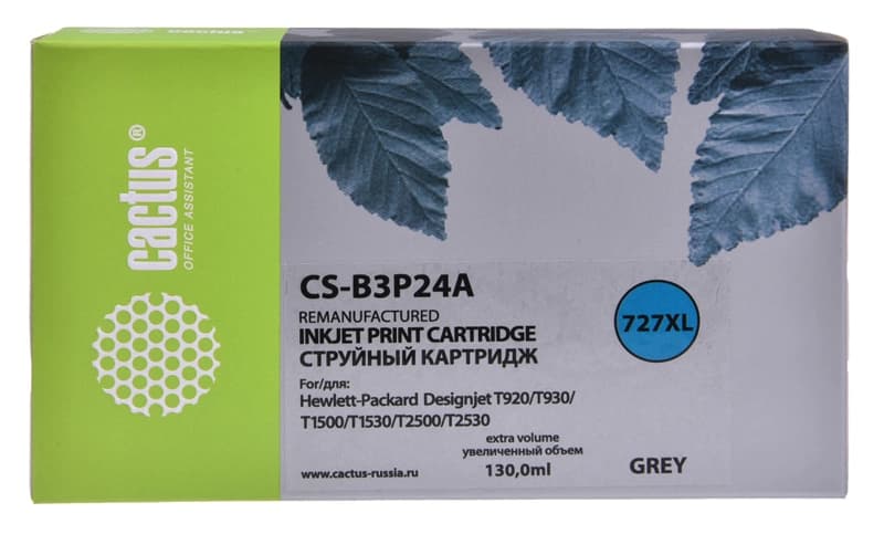 -/ Картридж струйный Cactus CS-B3P24A №727 серый (130мл) для HP DJ T920/T1500/T2530