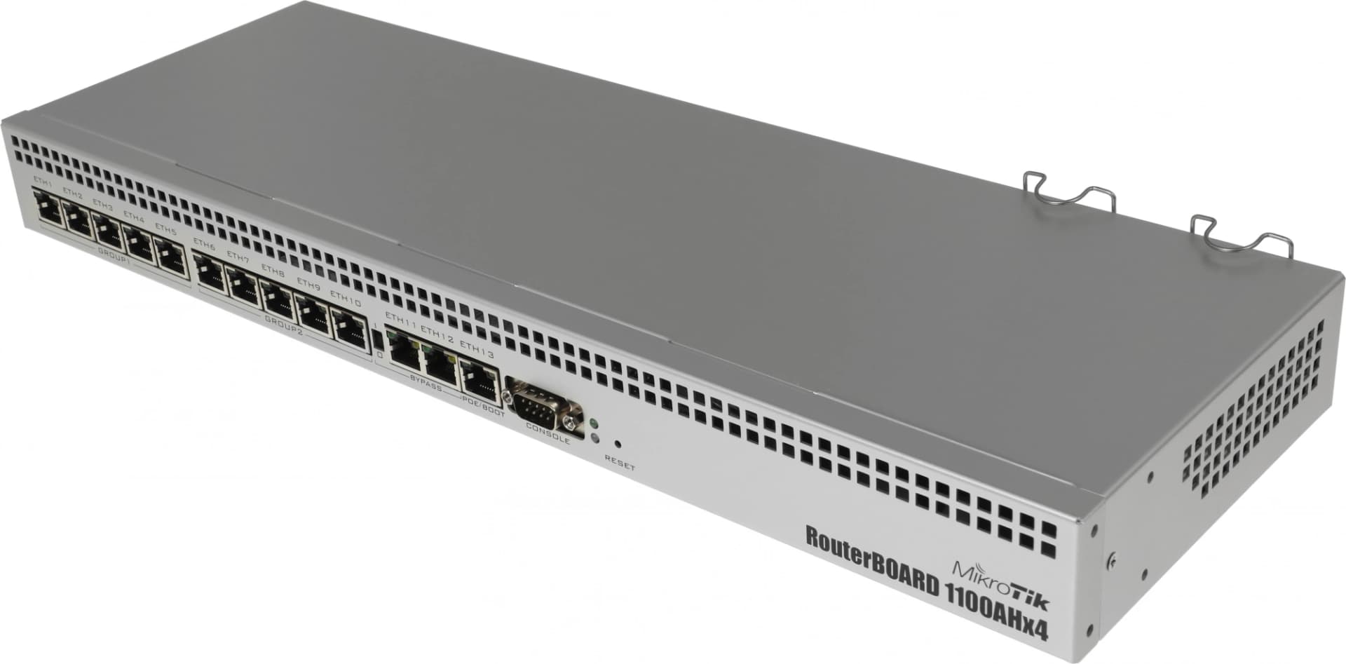 RB1100x4 - Сетевой маршрутизатор, MikroTik, RB1100AHx4, RB1100x4, 13 портов 10/100/1000M,Passive PoE 802.3af/at, RouterOS, -40°C to 70°C, стоечный 1U