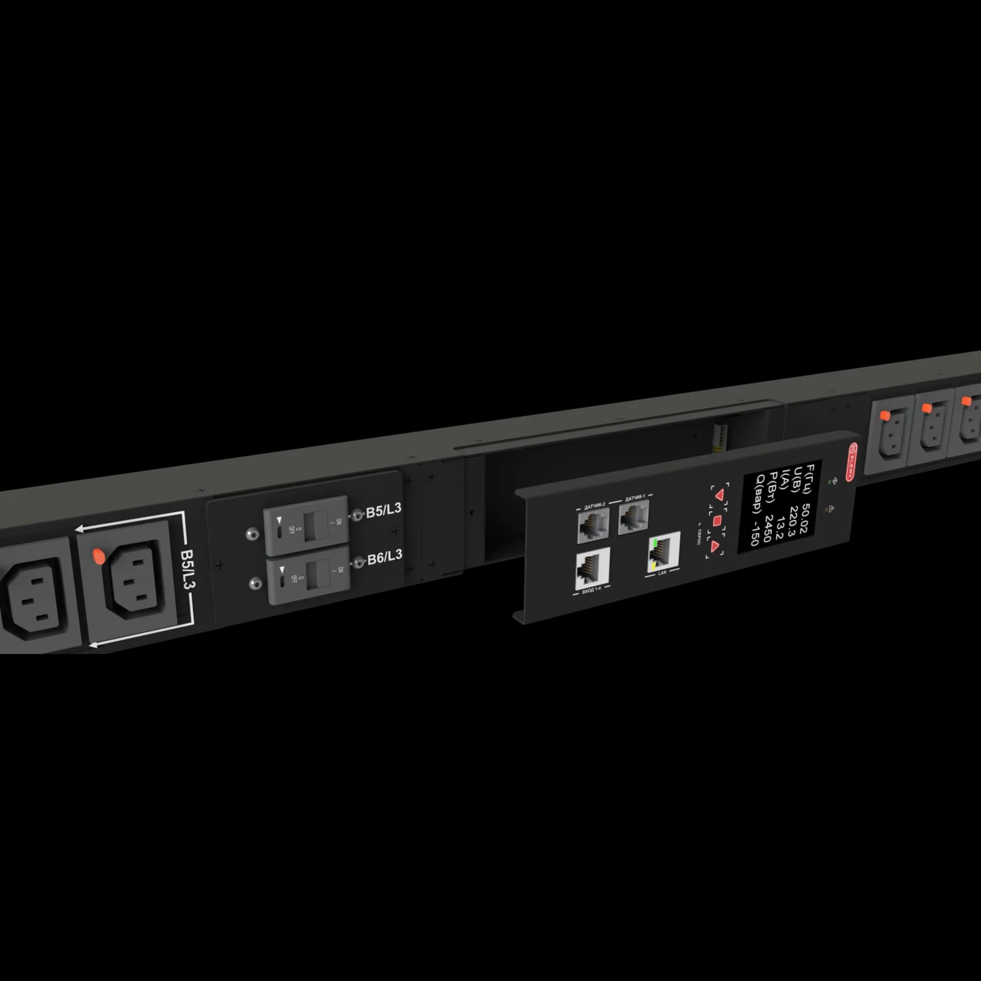 Блок розеток интеллектуальный iPDU-6034: ZeroUnit, 400V, 32А, in IEC60309 3P+N+E, out (24) C13 с фиксацией e-lock