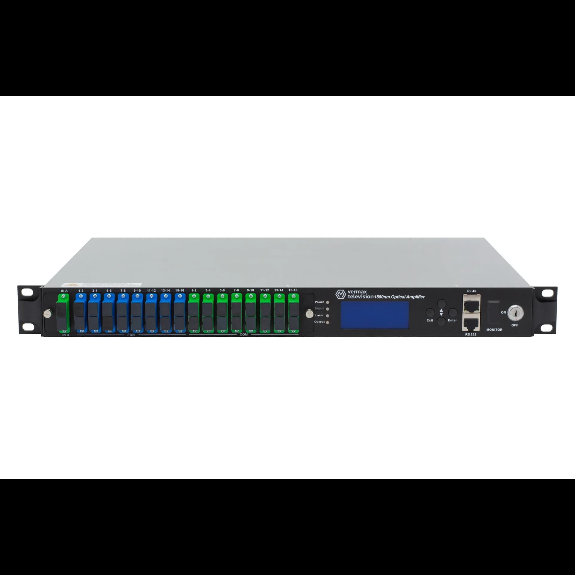 Оптический усилитель VERMAX для сетей КТВ, 2 входа, 16*21dBm выхода, WDM фильтр PON 1U