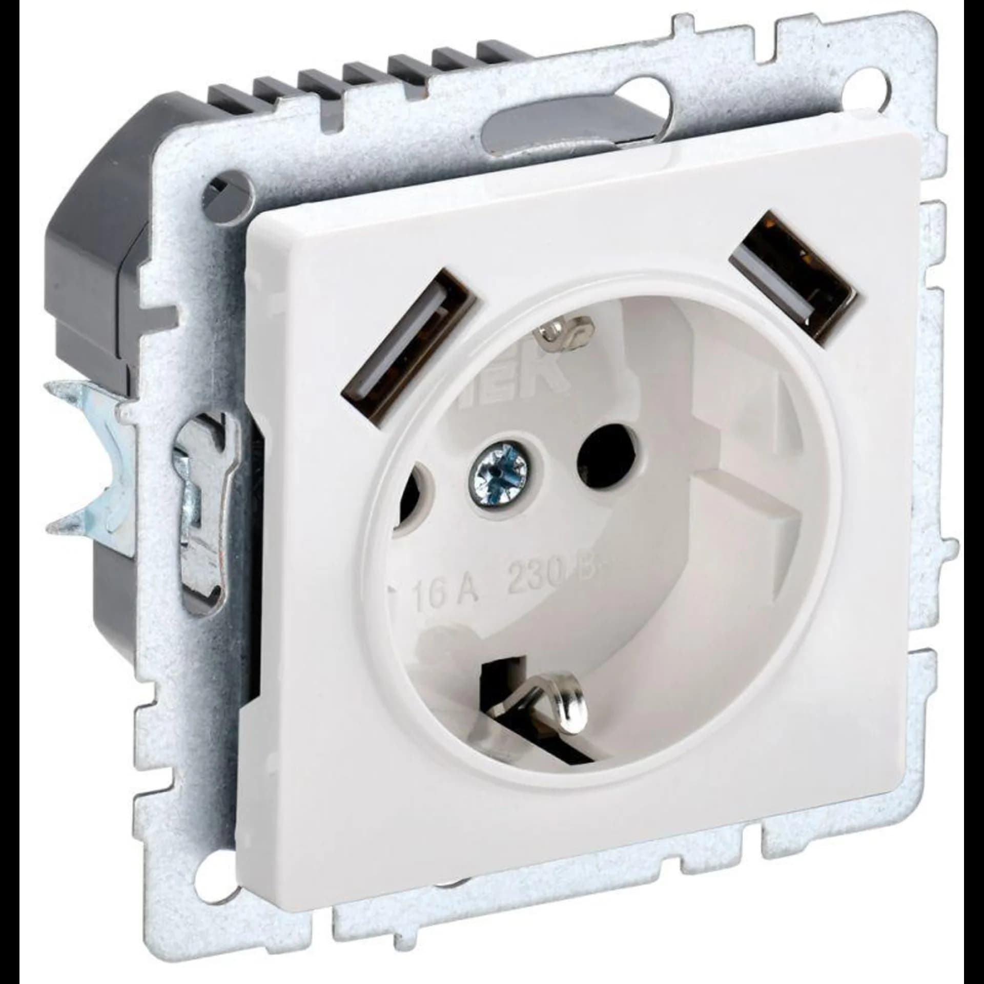 Розетка BRITE РЮш10-1-БрБ 16А с USB A+A 2.1А с заземл. защ. шторки бел. IEK BR-R14-16-U21-D21-K01