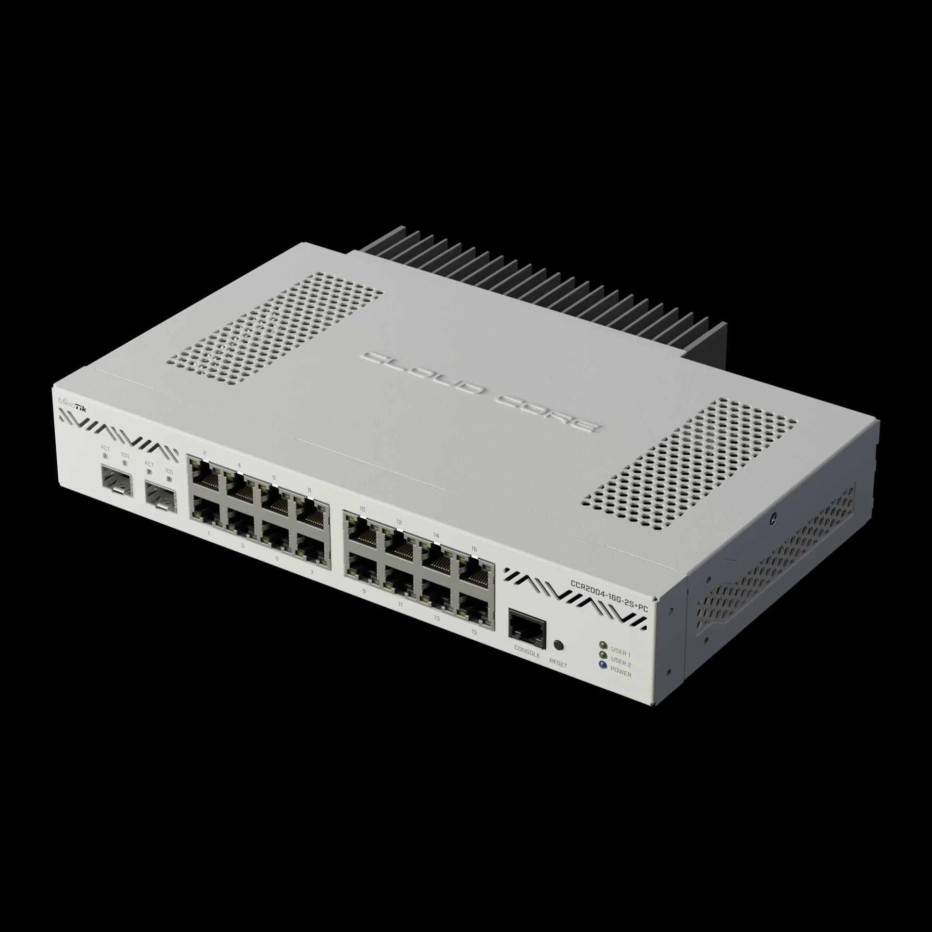 MikroTik CCR2004-16G-2S+PC Маршрутизатор, LAN 16x1 Гбит/с, SFP/uplink SFP+ 2x10 Гбит/с, 1хRJ45 консольный порт