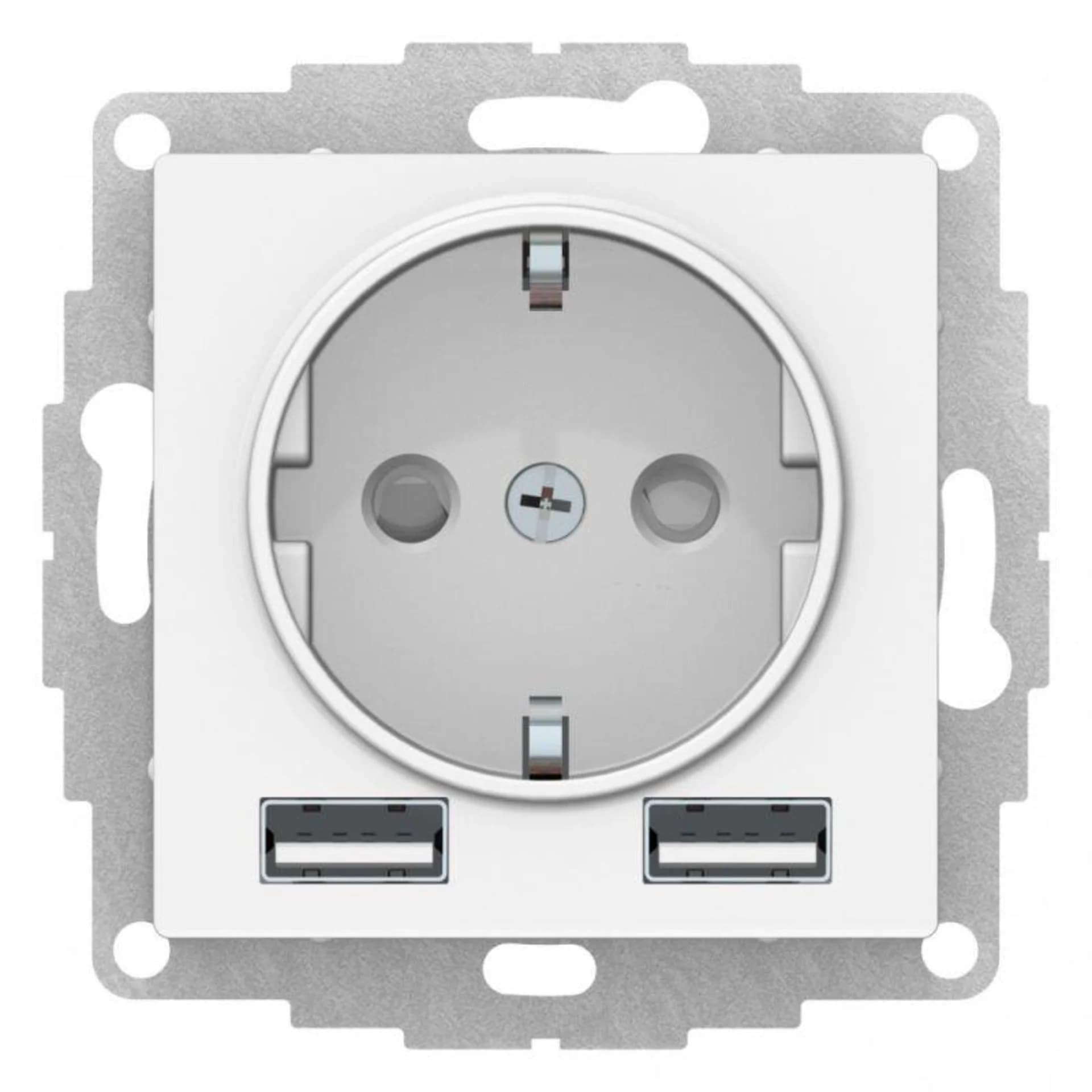 Розетка 1-м СП AtlasDesign 16А IP20 с 2-мя заряд. устройствами USB тип A+A 5В/2.4А 2х5В/1.2А механиз