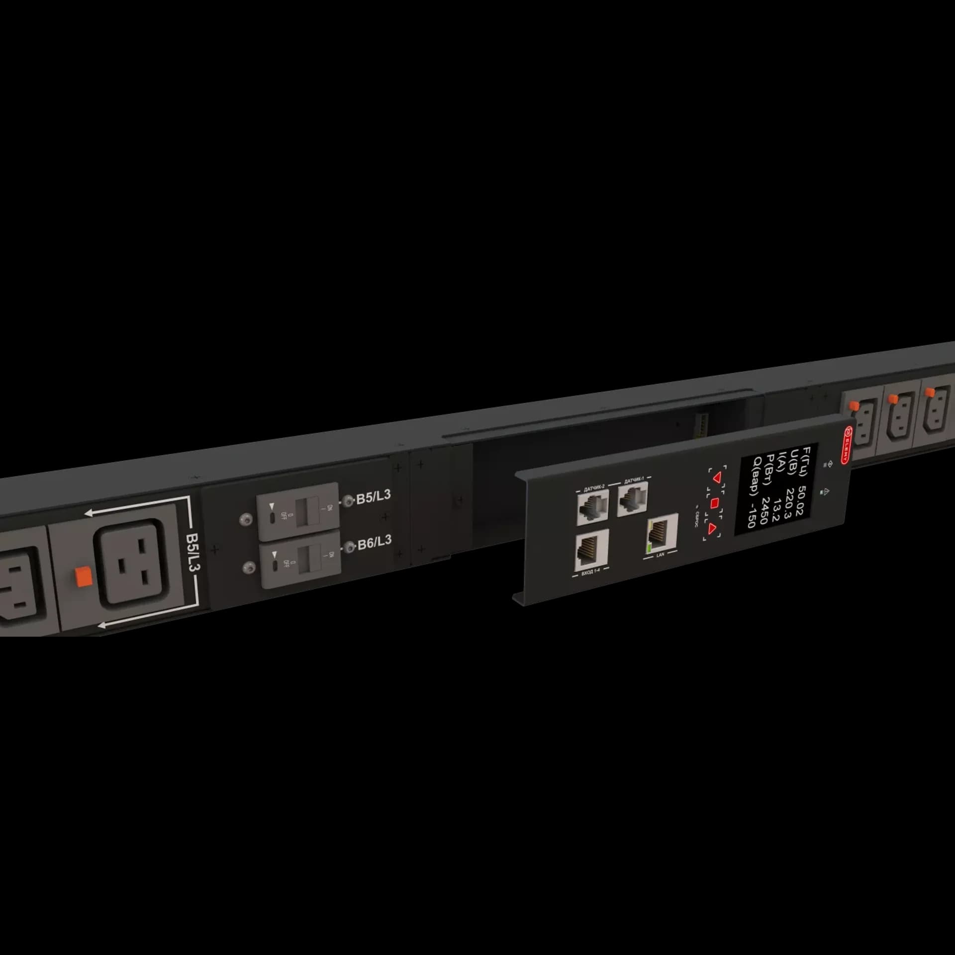 Блок розеток интеллектуальный iPDU-6022: ZeroUnit, 400V, 16А, in IEC60309 3P+N+E, out (6) C19; (18) C13 с фиксацией e-lock
