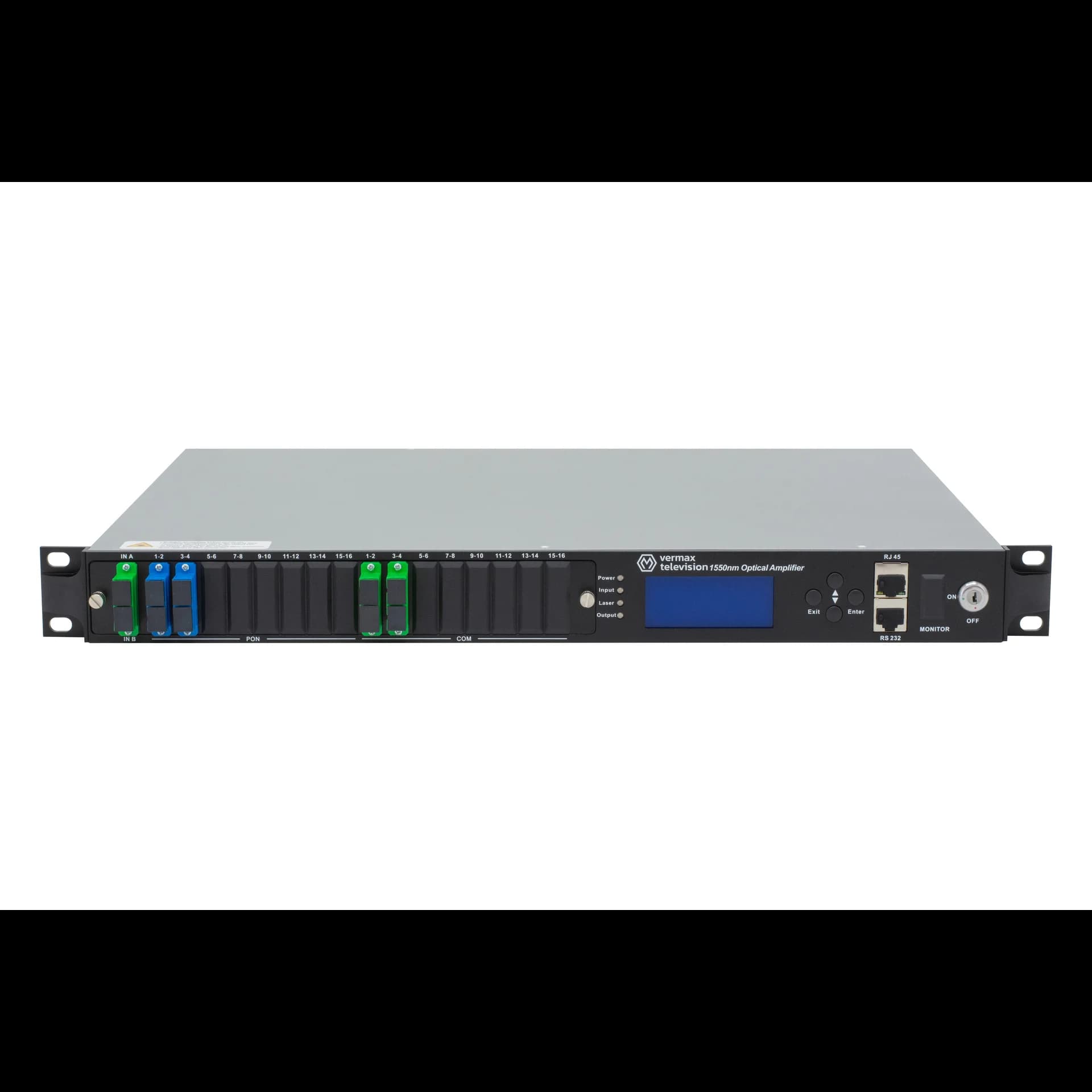 Оптический усилитель VERMAX для сетей КТВ, 2 входа, 4*18dBm выход, CWDM 1310/1490/1550, RT1, 1U