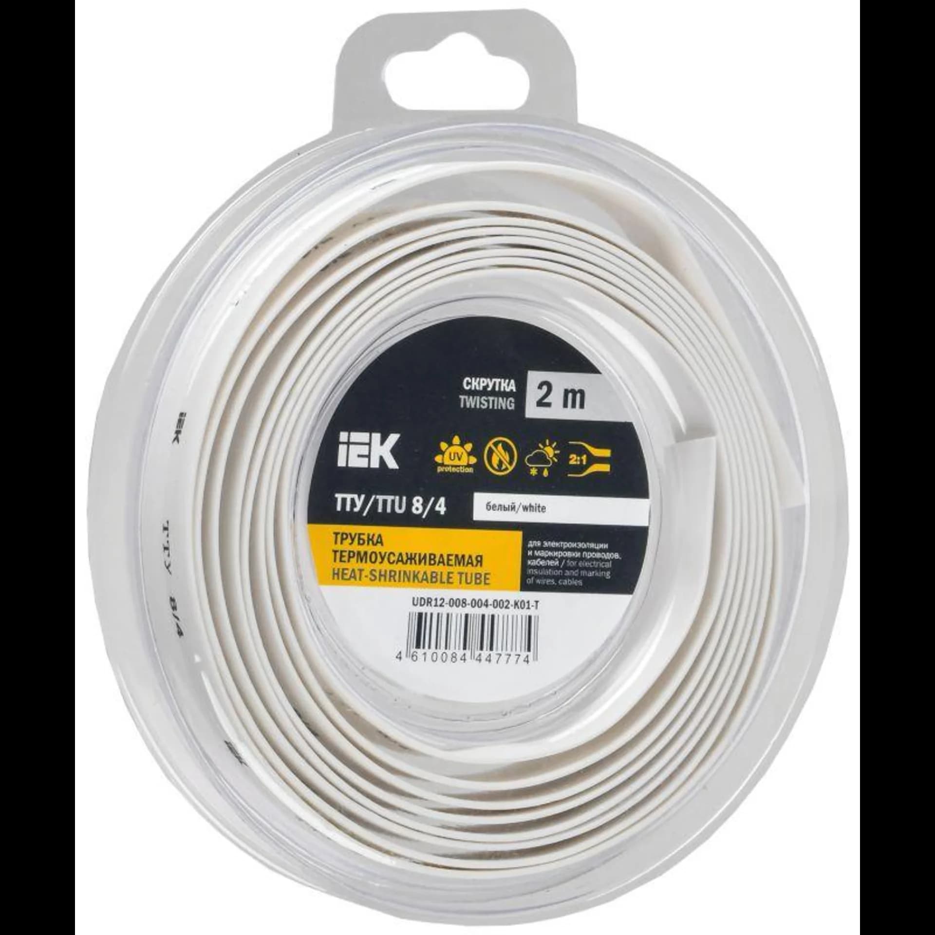 Трубка термоусадочная ТТУ нг-LS 8/4 бел. (уп.2м) IEK UDR12-008-004-002-K01-T