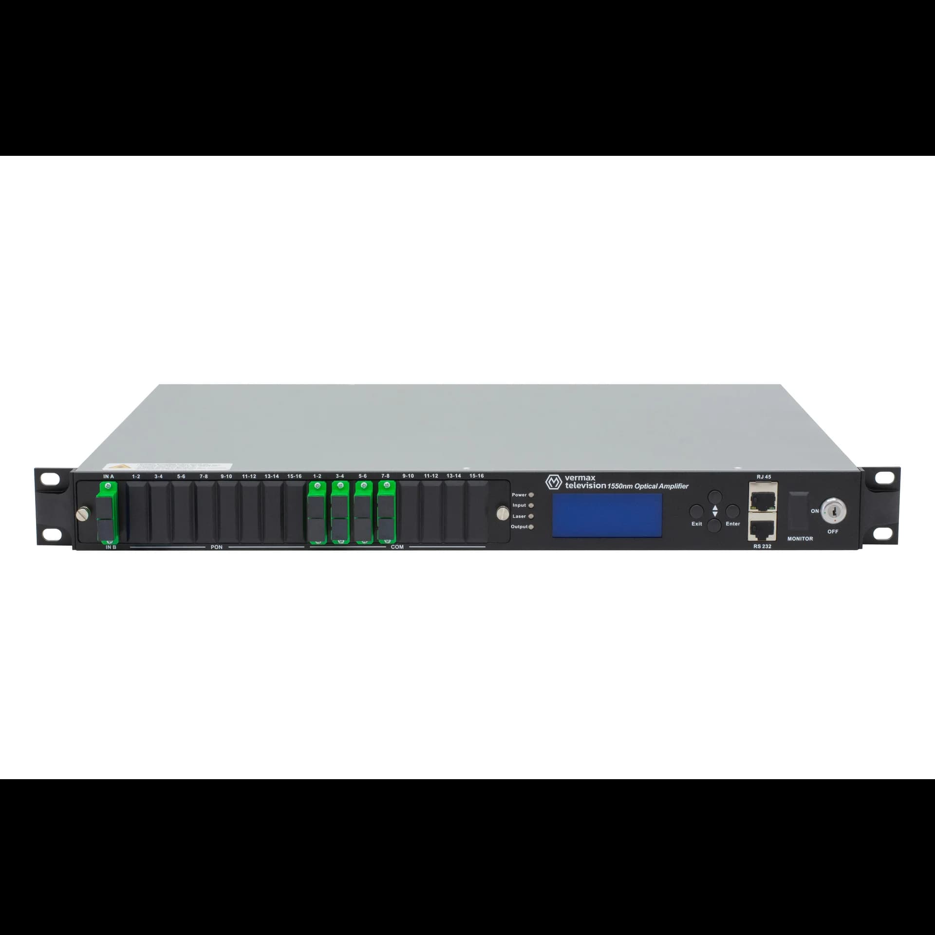 Оптический усилитель VERMAX для сетей КТВ, 2 входа, 8*24dBm выход, CWDM 1310/1490/1550, RT1, 1U