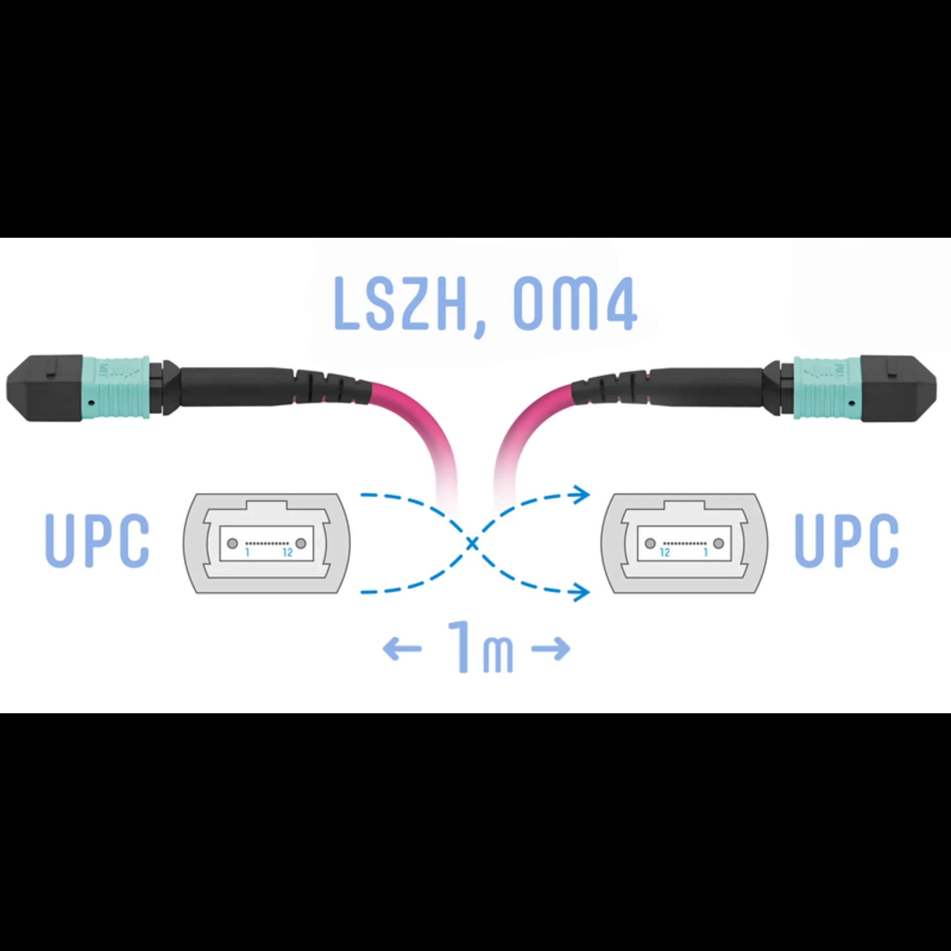 Патчкорд оптический MPO/UPC FF MM (50/125 OM4), 8 волокон, 1 метр (Cross)
