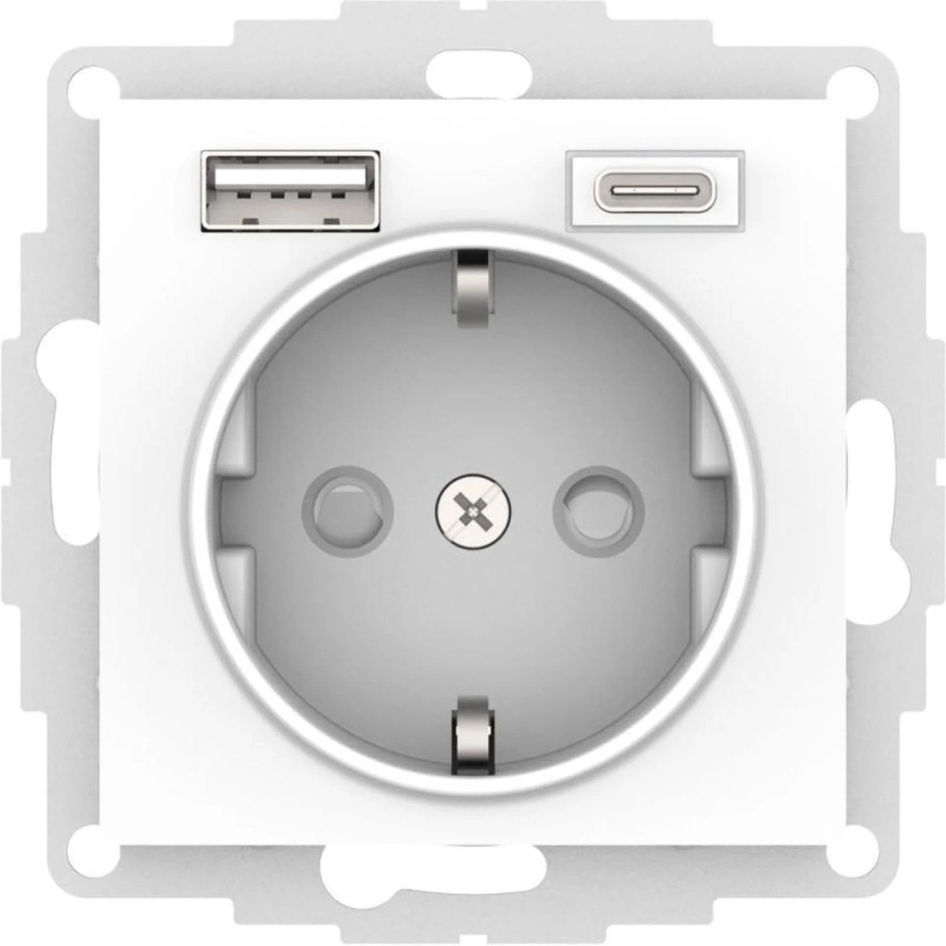 Розетка AtlasDesign 16А с 2-мя заряд. устройствами USB тип A+C 5В/2.4А 2х5В/1.2А механизм бел. SE AT