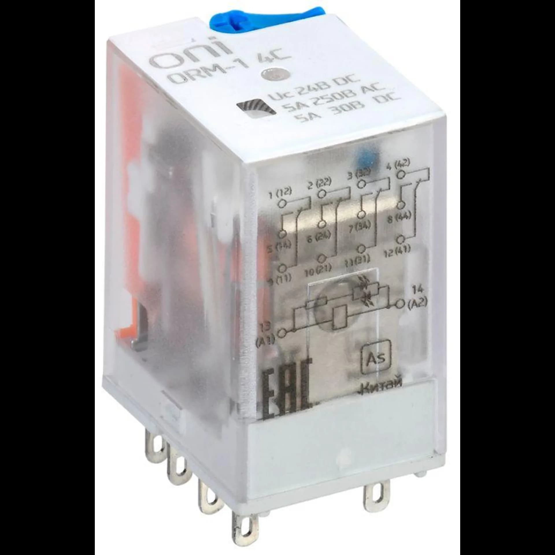 Реле интерфейсное ORM-1 4C 24В DC с LED и тест. кнопкой ONI ORM-1-4C-DC24V-L-B