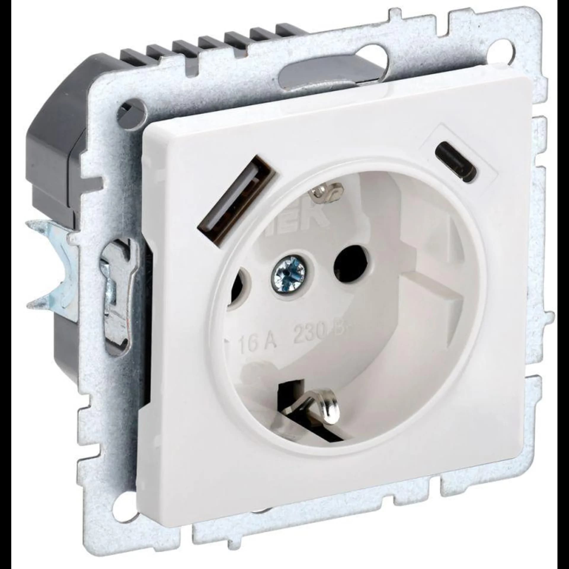 Розетка BRITE РЮш11-1-БрБ 16А с USB A+C 18Вт с заземл. защ. шторки бел. IEK BR-R14-16-U22-018-K01