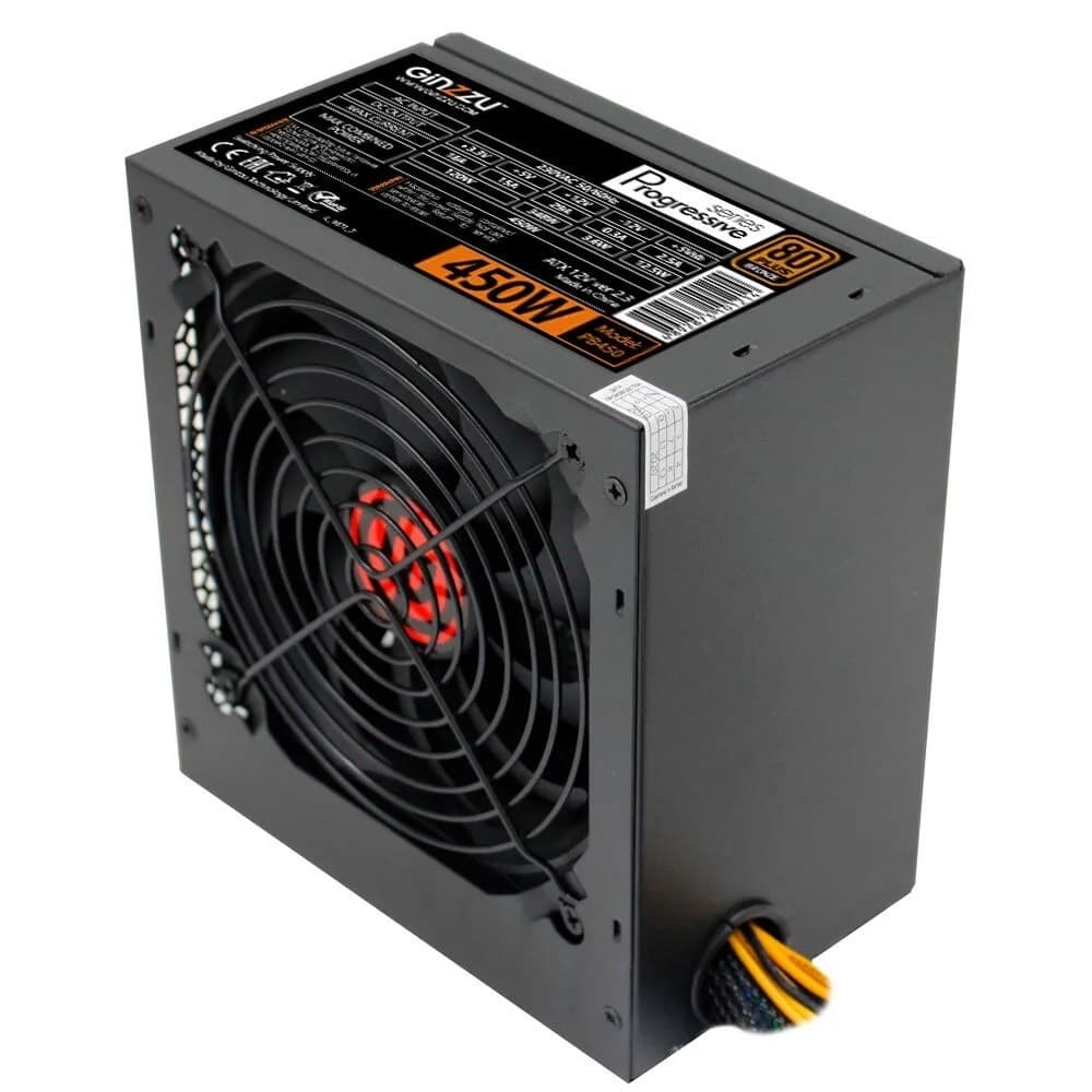 Ginzzu PB450 12CM 80+ black,APFC,20+4p,1 PCI-E(6+2), 4*SATA, 2*IDE, OEM