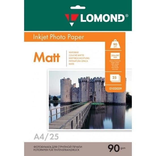 LOMOND 0102029 Фотобумага Односторонняя Матовая, 90г/м2, A4 (21X29,7см)/25л. для струйной печати.