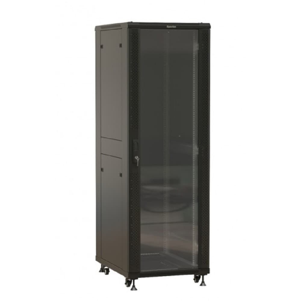 Шкаф коммутационный Hyperline (TTBR-3266-AS-RAL9004) напольный 32U 600x600мм пер.дв.стекл задн.дв.спл.стал.лист 2 бок.пан. 800кг черный 510мм 81.5кг 1610мм IP20 сталь