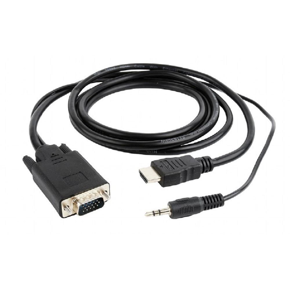 Кабель HDMI->VGA Cablexpert A-HDMI-VGA-03-6, 19M/15M + 3.5Jack, медь, позол.разъемы, 1.8м, черный, пакет