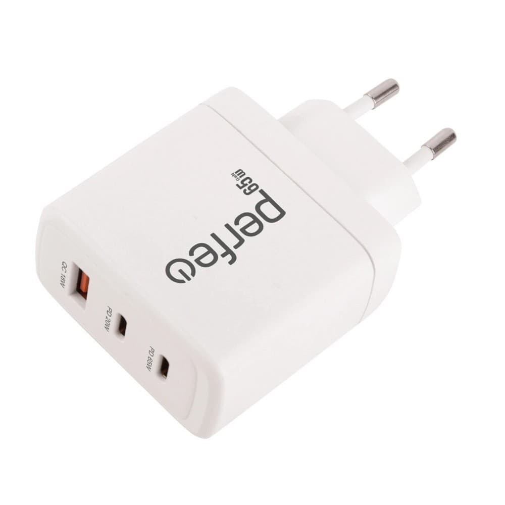 PERFEO Сетевое зарядное устройство с тремя разъемами USB-A+2xTYPE-C, GaN, 65W, белый (I4664)