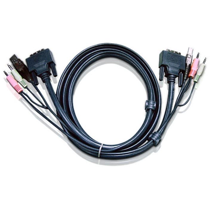 ATEN 2L-7D02U Шнур, мон+клав+мышь USB+ аудио, DVI-D Single Link+USB A-Тип+ 2xRCA=>DVI-D Single Link+USB B-Тип+ 2xRCA, Male-Male, опрессованный, 1.8 метр., черный
