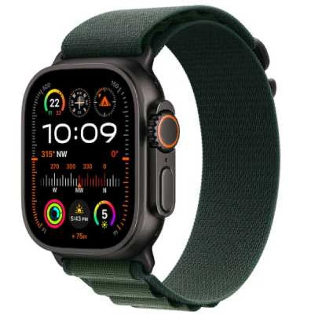 Apple Watch Ultra 2 (2024) 49mm Black Titanium Case with Dark Green Alpine Loop - Small (MX4Q3ZP/A)