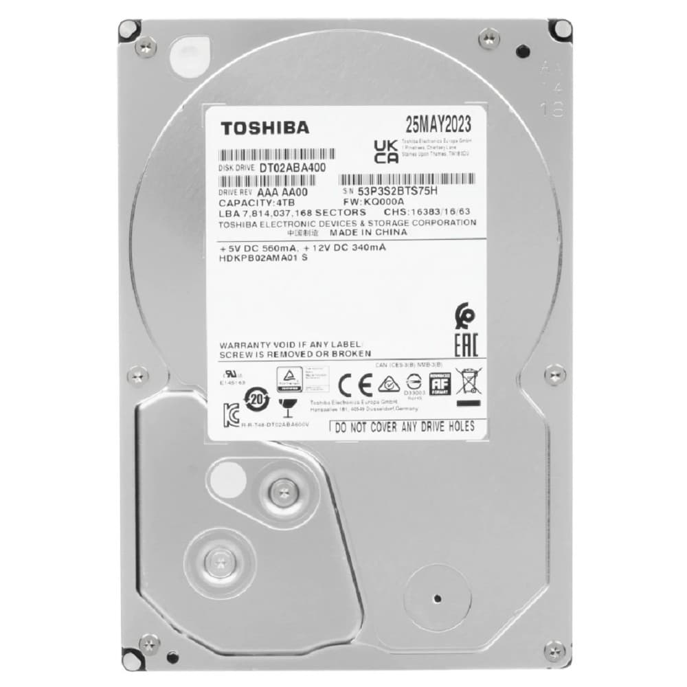 Жесткий диск Toshiba Desktop HDD 3.5" SATA 4Tb, 5400rpm, 128MB buffer, 512e, SMR, DT02ABA400, 1 year