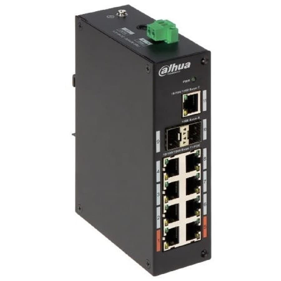 DAHUA DH-PFS3211-8GT-120 8-портовый гигабитный неуправляемый коммутатор с PoE, уличное исполнение, 8xRJ45 1Gb PoE, 1xRJ45 1Gb + 2xSFP 1Gb uplink, суммарно 120Вт, коммутация 33 Гбит/с