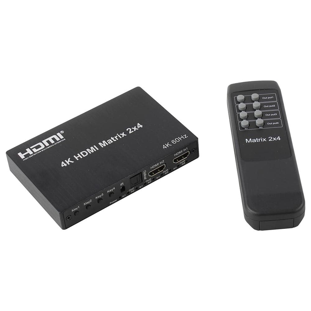 ORIENT HSP0204HN-2.0, HDMI матричный переключатель/разветвитель 2->4 с аудиовыходами, UHD 4K/60Гц (3840x2160), HDR, HDMI 2.0, HDCP 2.2, пульт ДУ, внешний БП 5В/2A, метал.корпус