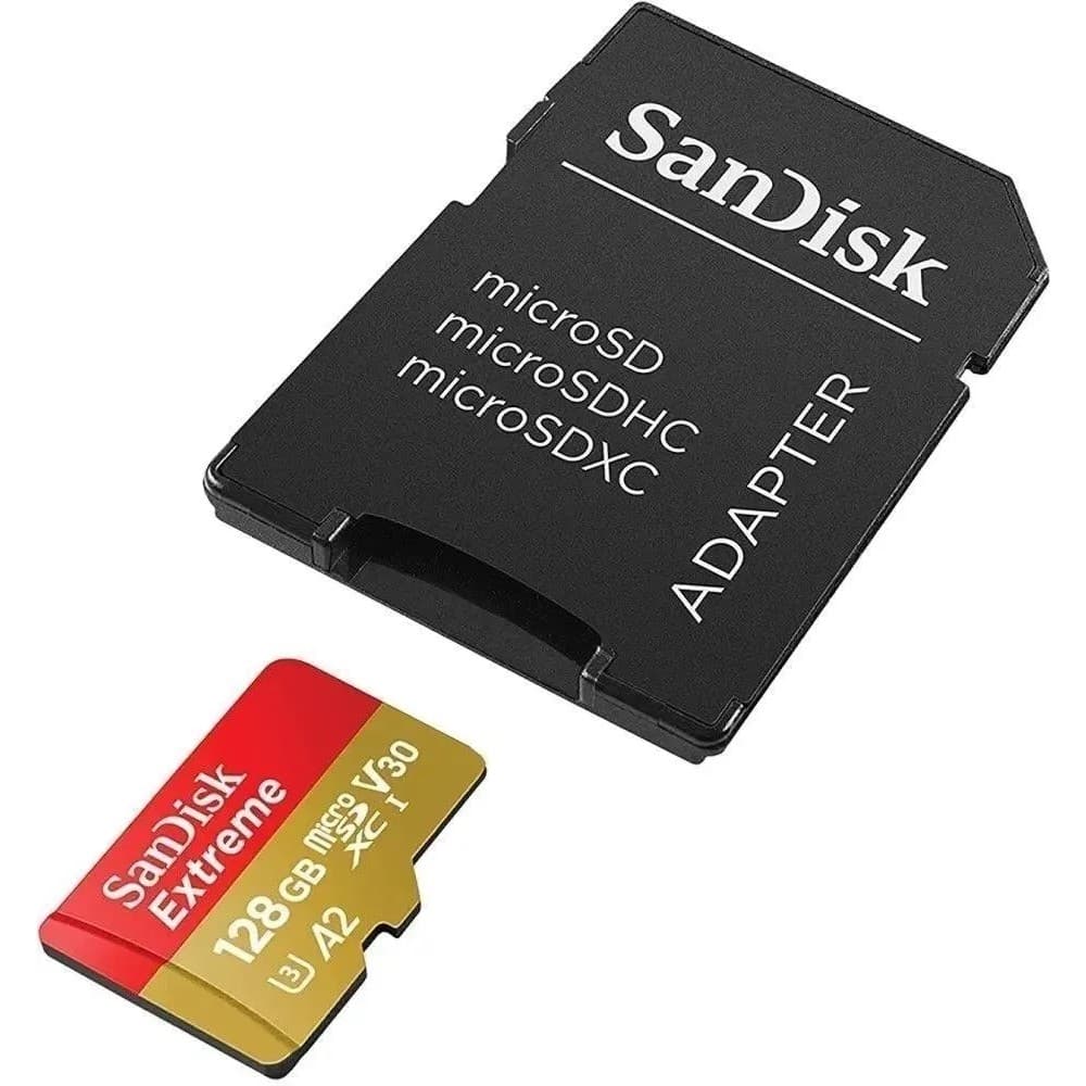 Micro SecureDigital 128GB Sandisk Extreme 128 ГБ, 190 МБ/с, Class 10, SDSQXAA-128G-GN6MA, 1 шт., переходник SD"