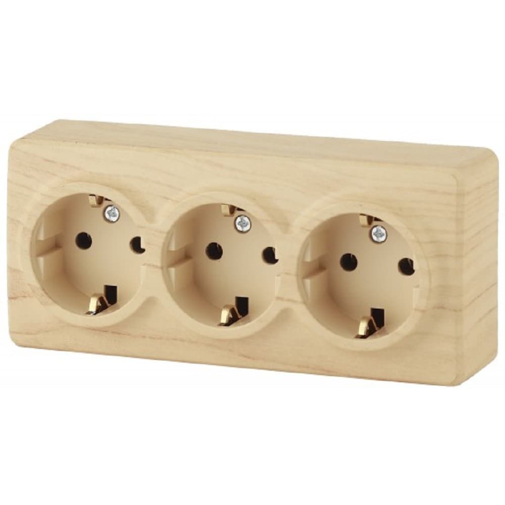 Эра Б0020702 11-2208-11 Розетка 3 х 2P+E Schuko, 16АХ-250В, ОУ, Эра Эксперт, сосна