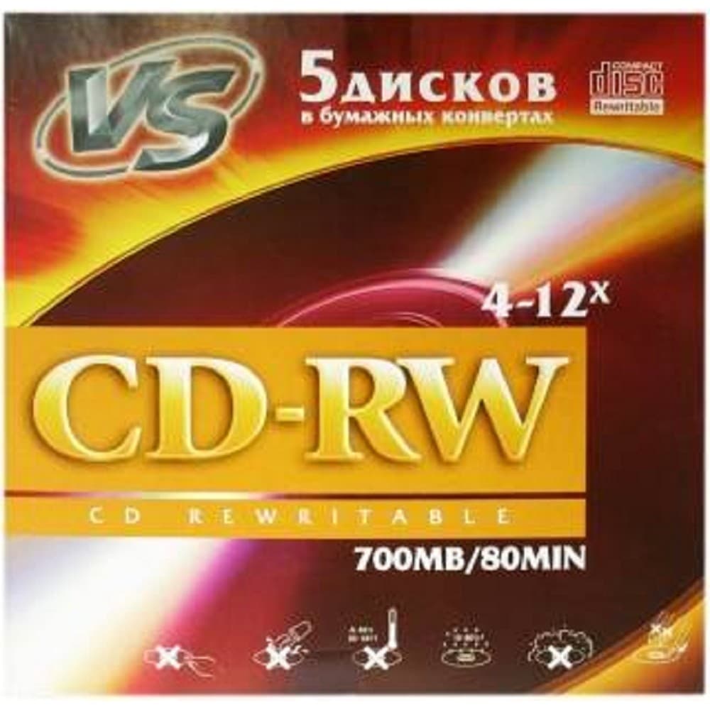 Диск CD-RW VS 700MB 12x Paper Cover (5 шт.) (VSCDRWK501)