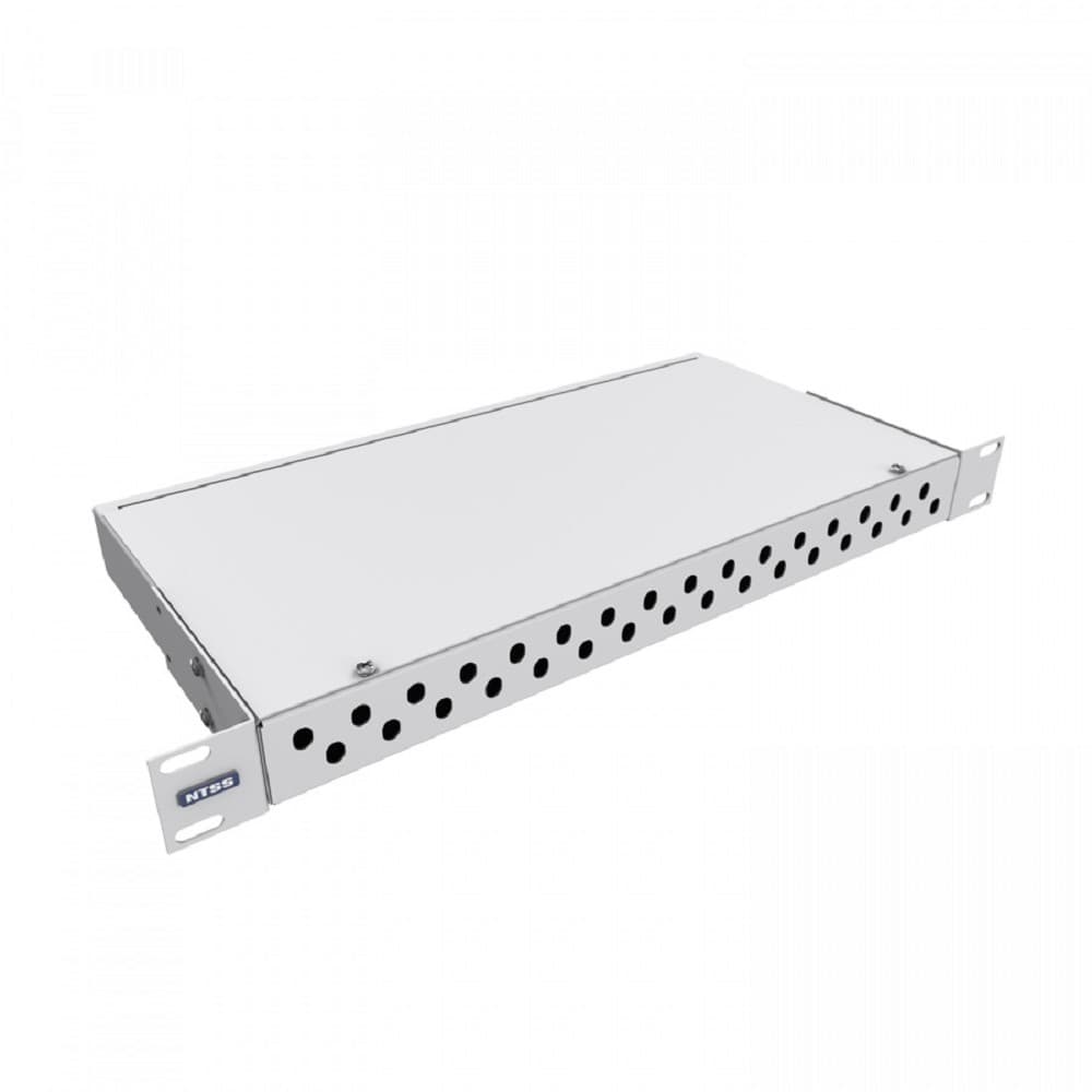 NTSS Кросс NTSS оптический 19'' частично укомплектованный 1U, 32 порта FC/ST (сплошная панель, сплайс-кассета-1шт) серый RAL 7035 NTSS-RFOB-1U-32-FC/ST-S0000