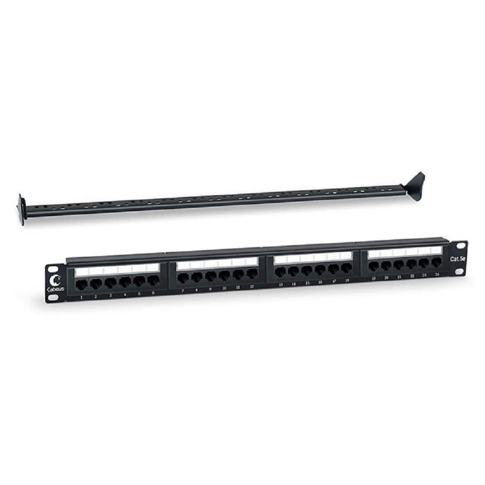 Cabeus PL-24-Cat.5e-Dual IDC Патч-панель 19" (1U), 24 порта RJ-45, категория 5e, Dual IDC, с задним кабельным организатором