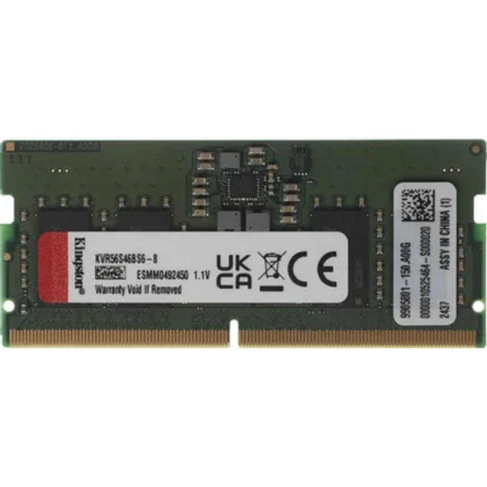 Kingston DDR5 SODIMM 8GB 5600MT/s Non-ECC CL46 1Rx16 KVR56S46BS6-8