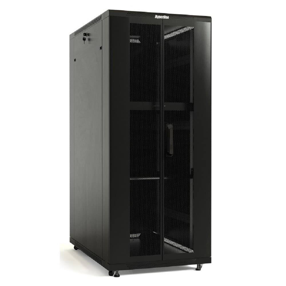 Hyperline TTB-4282-DD-RAL9004 Шкаф напольный 19-дюймовый, 42U, 2055x 800х 1200 мм (ВхШхГ), передняя и задняя распашные перфорированные двери (75%), ручка с замком, крыша нового типа, цвет черный