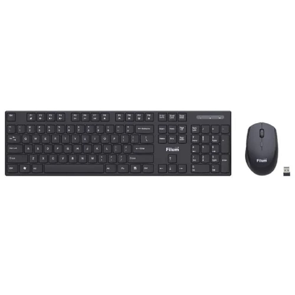 Клавиатура и мышь Wireless Filum FL-KTW10-BK мышь оптическая USB, 4 кл., DPI: 800/1200/1600, 104 кл., тип клавиатуры: мембранная, питание АА 1 шт., че