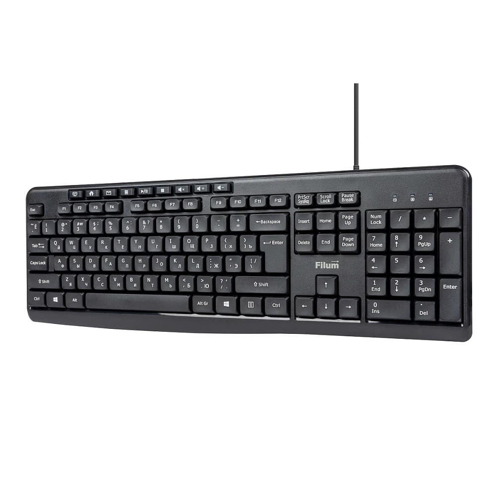 Клавиатура Filum FL-KB10-BK USB 113 кл., мембранная, черная, Windows XP/Vista/7/8/10, MacOS