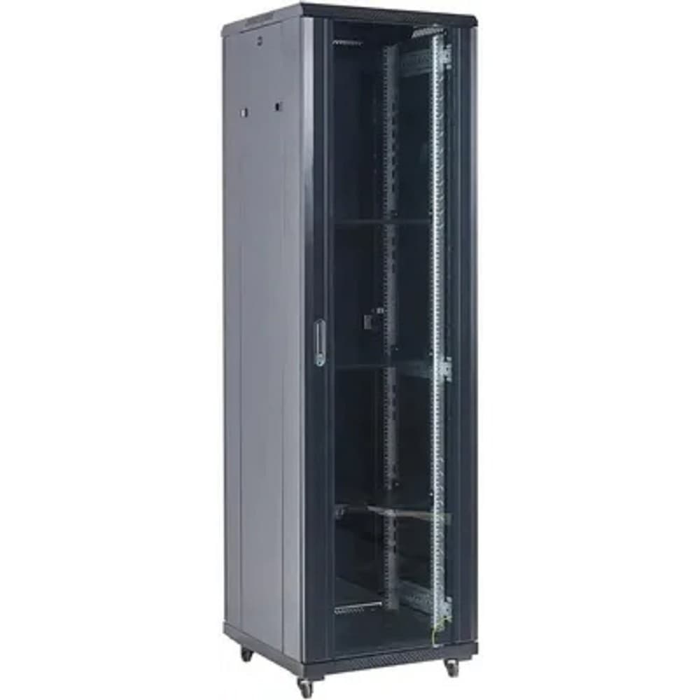 Rexant (04-4268-212) Шкаф телекоммуникационный напольный 19" 42U 600х800х2054мм, дверь стекло, задняя дверь металл, разборный, черный (RAL 9005