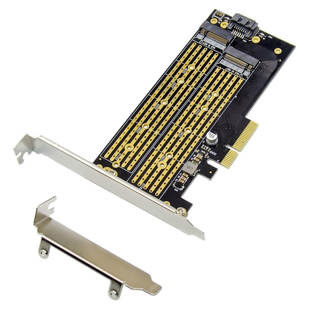 ORIENT C301E, Переходник PCI-Ex4->NGFF (M.2) M-key PCI-E SSD + SATA->NGFF (M.2) B-key SSD, тип 2230/2242/2260/2280/22110, SATA кабель и 2 планки крепления в комплекте