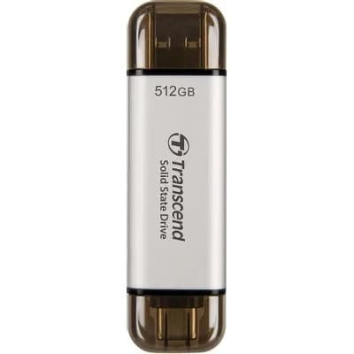 Transcend Portable SSD 512GB External ESD310S Type C/A, USB 10Gbps (3.2 Gen2), R/W 1050/950MB/s, 71x20x8mm, 11g, Silver (5 лет)