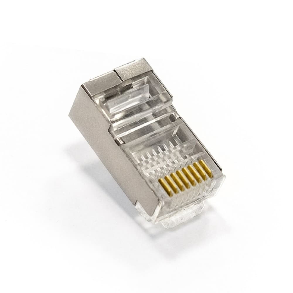 Exegate EX293764RUS Коннектор ExeGate PL45-C5-8P8C-SH-100 RJ-45 Кат.5e (8P8C) под одножильный кабель, экранированный, золотое напыление (100 шт)