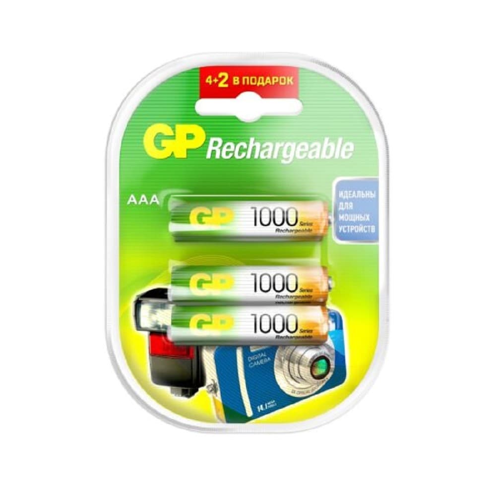 GP ReEnergy 100AAAHC AAA, емкость 1000 мАч(100AAAHC4/2RGY-2CRCB6) (6 шт. в уп-ке) аккумулятор