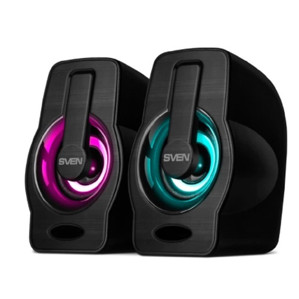 SVEN 255, чёрный, USB, акустическая система 2.0, мощность 2x3 Вт(RMS), подсветка
