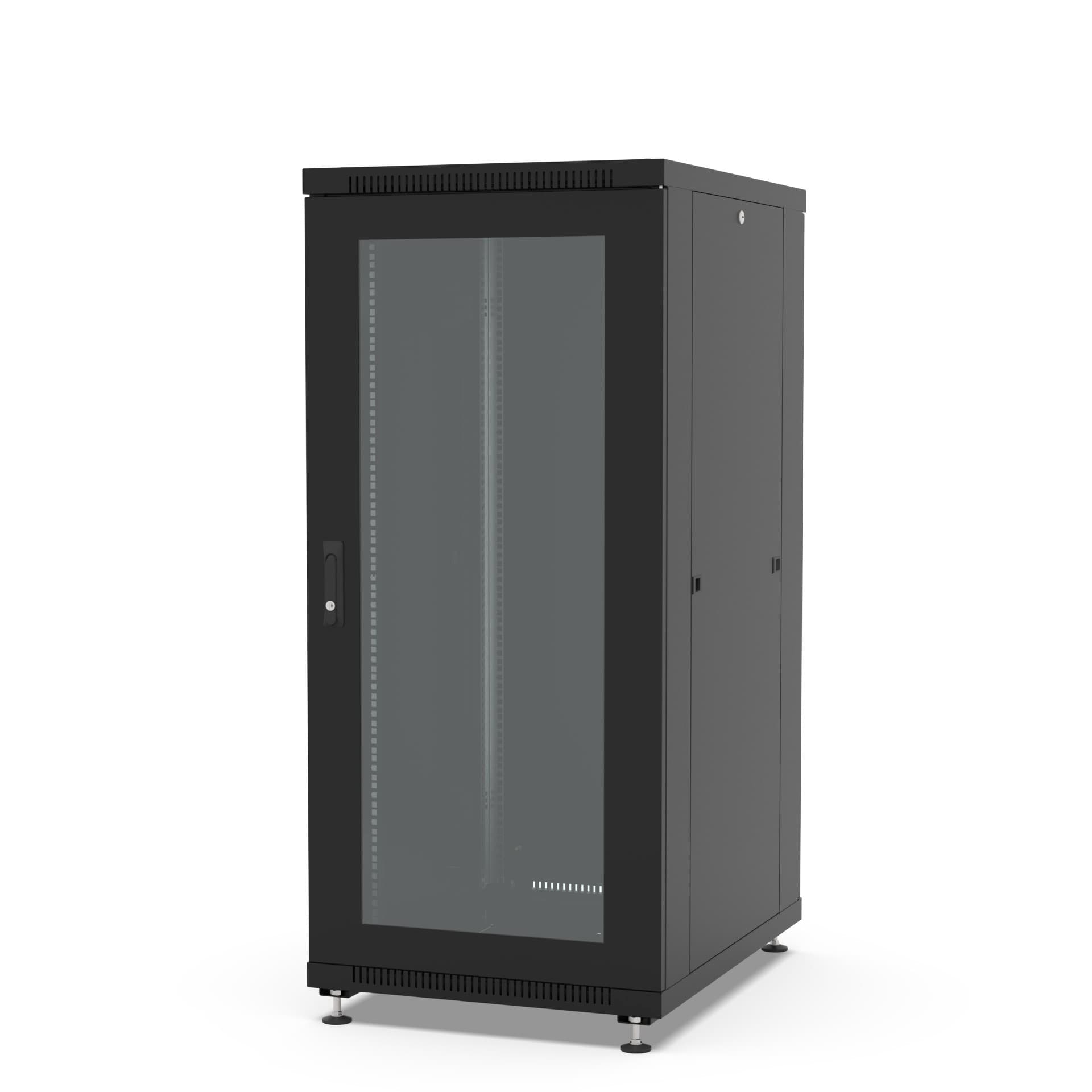 Шкаф напольный 19", 27U Filum FL-NT-2768GM1M-BK NETWORK (ШхГхВ) 600x800x1098 мм, двери: стеклянная/сплошная металл, цвет черный RAL9005