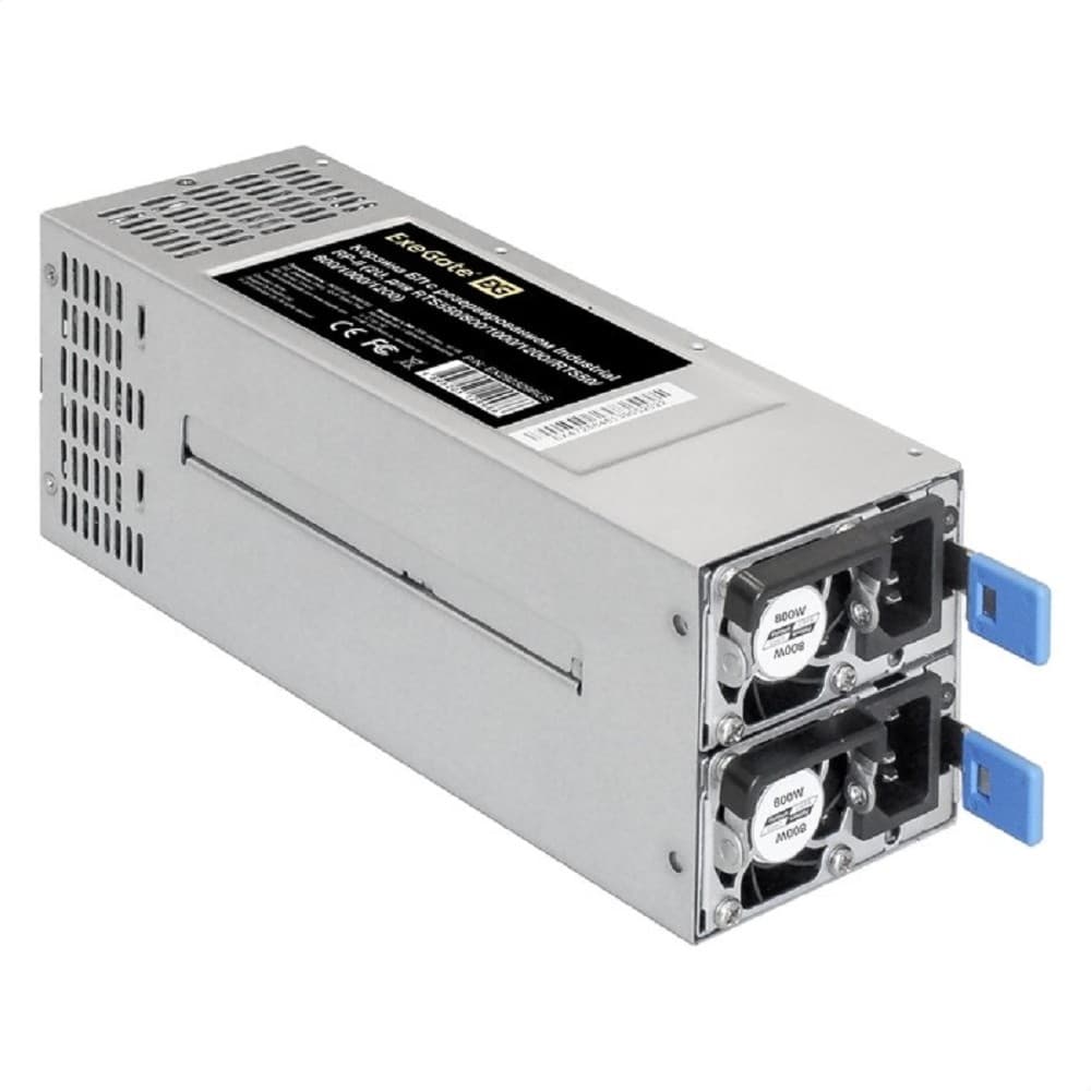 Exegate EX292322RUS Серверный БП с резервированием 2U Redundant 2x800W ExeGate Industrial-RTS800 (APFC, КПД 94% (80 PLUS Platinum), 4 cm fan, 24pin, 2x(4+4)pin, 2PCIe, 2SATA, 6IDE, Cable Management