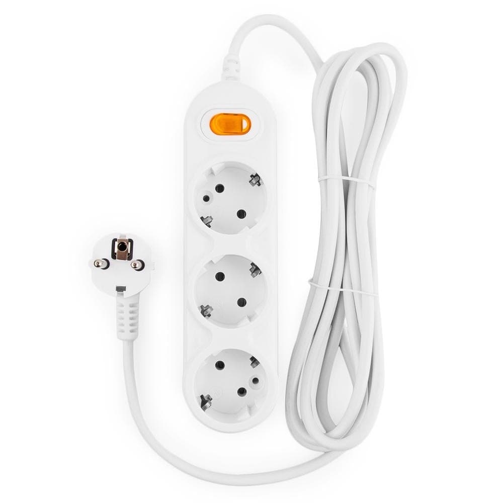 PowerCube Удлинитель (PC-2-3M) 3.0м, 3 розетки, 10А, с выключателем, белый
